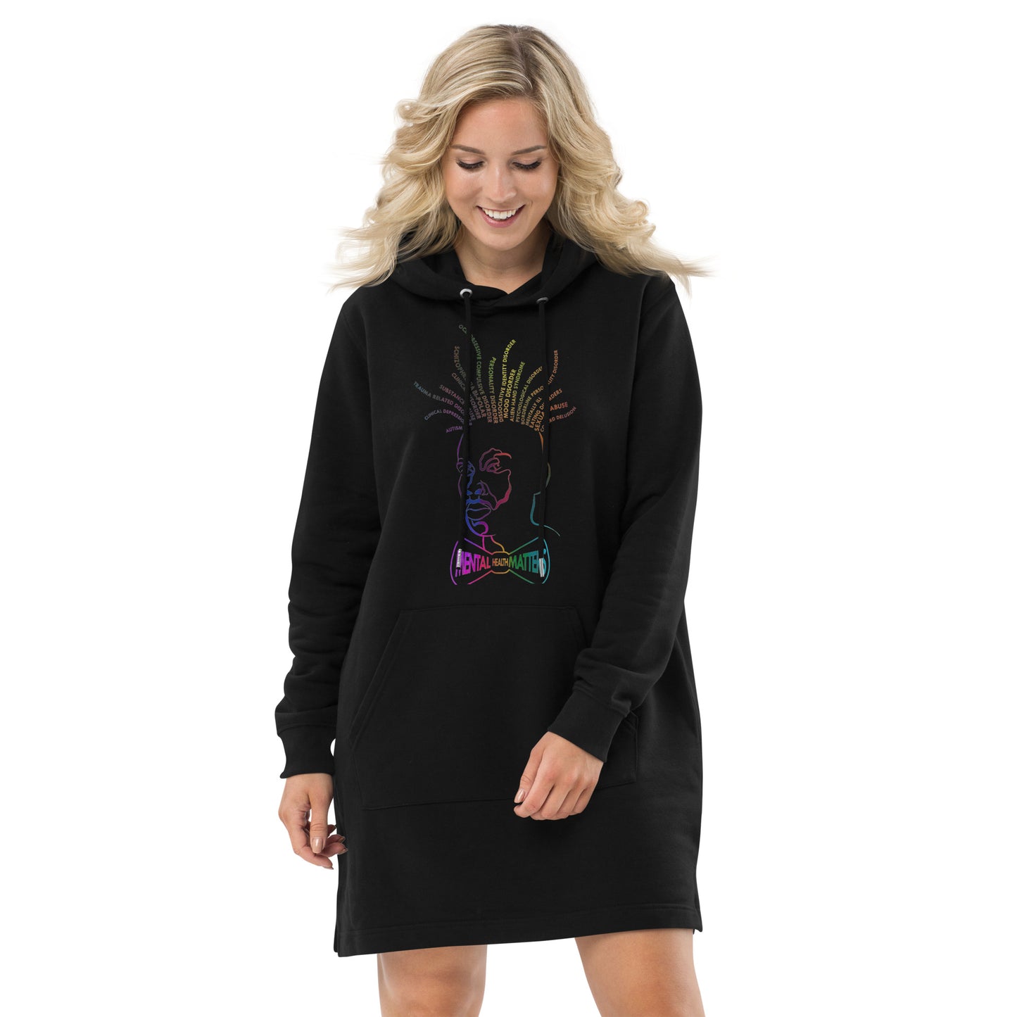 Black Hoodie dress w/ Multi Ombré Mental Locs print