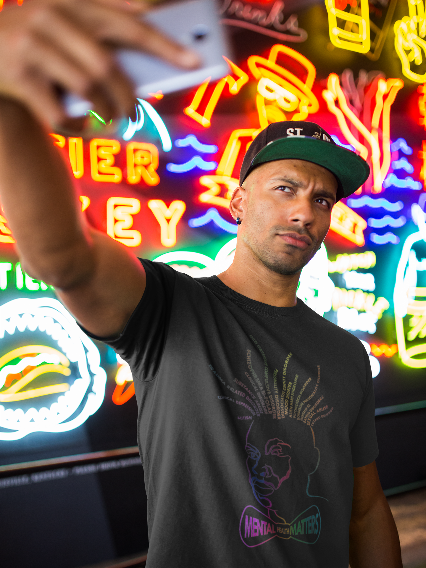 Mental Locs Classic Black Tee w/ Multi Ombré Print