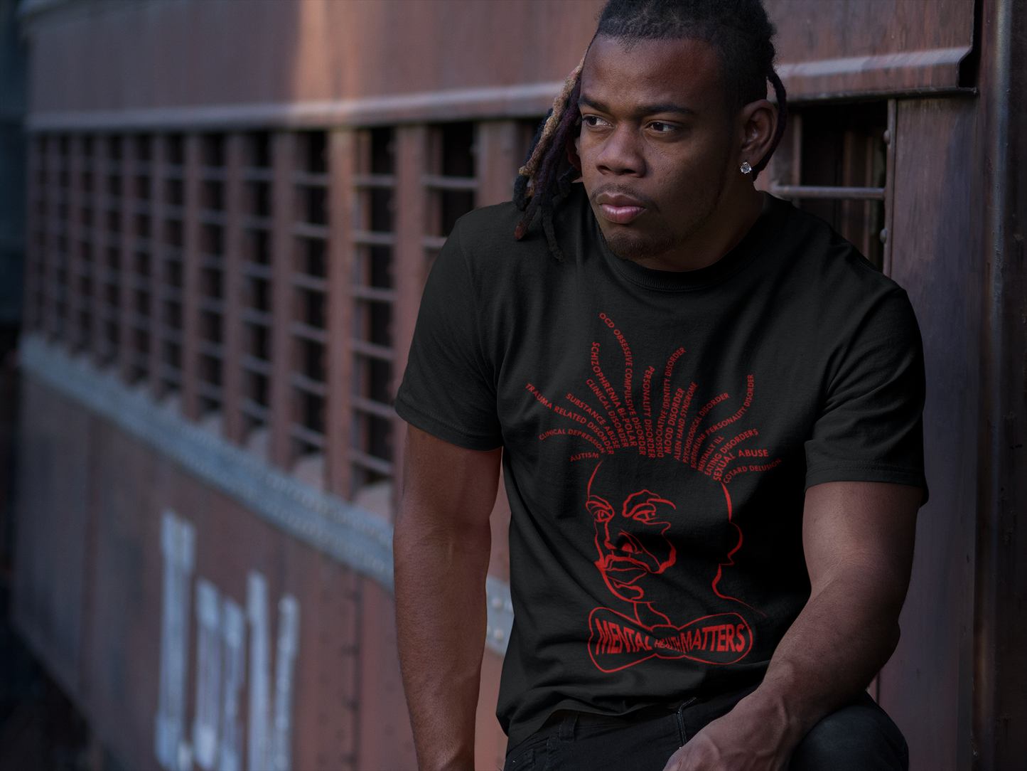 Mental Locs classic Black tee w/ Red Print