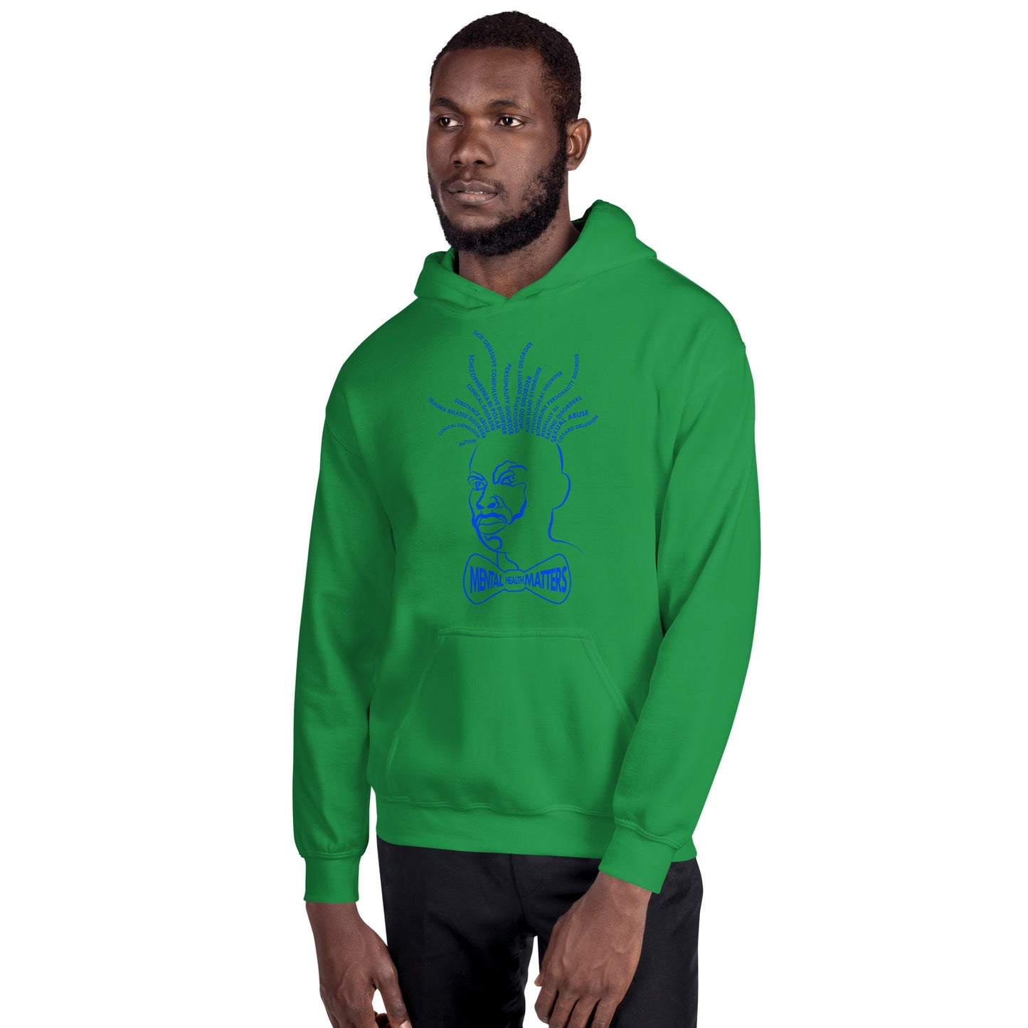 Green Hoodie with Blue Mental Locs print