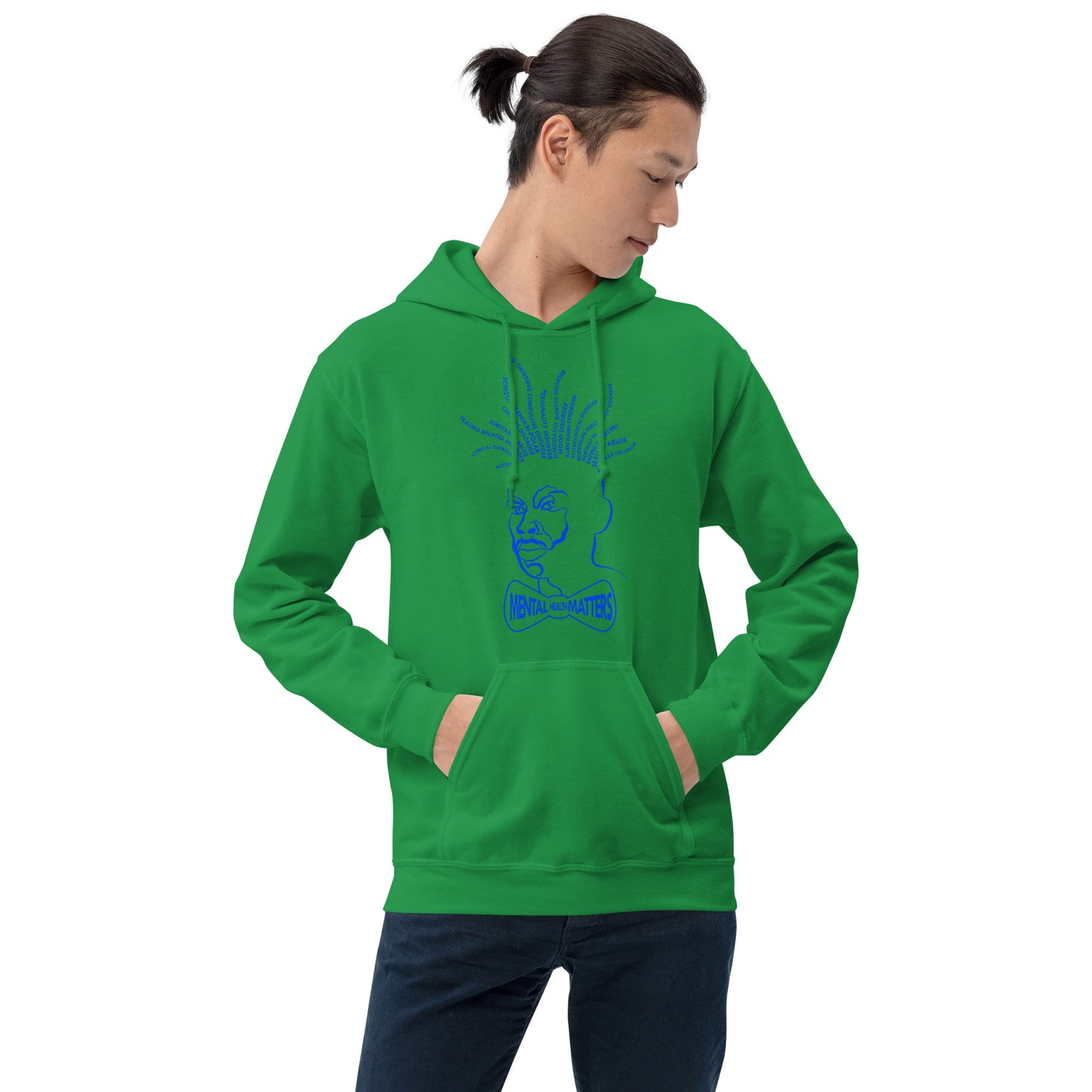 Green Hoodie with Blue Mental Locs print