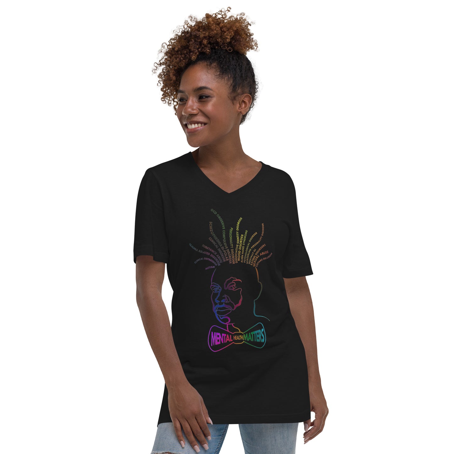 Mental Locs Short Sleeve Black V-Neck T-Shirt w/ Multi Ombré print