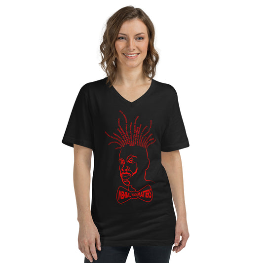 Mental Locs Short Sleeve Black V-Neck T-Shirt w/ Red