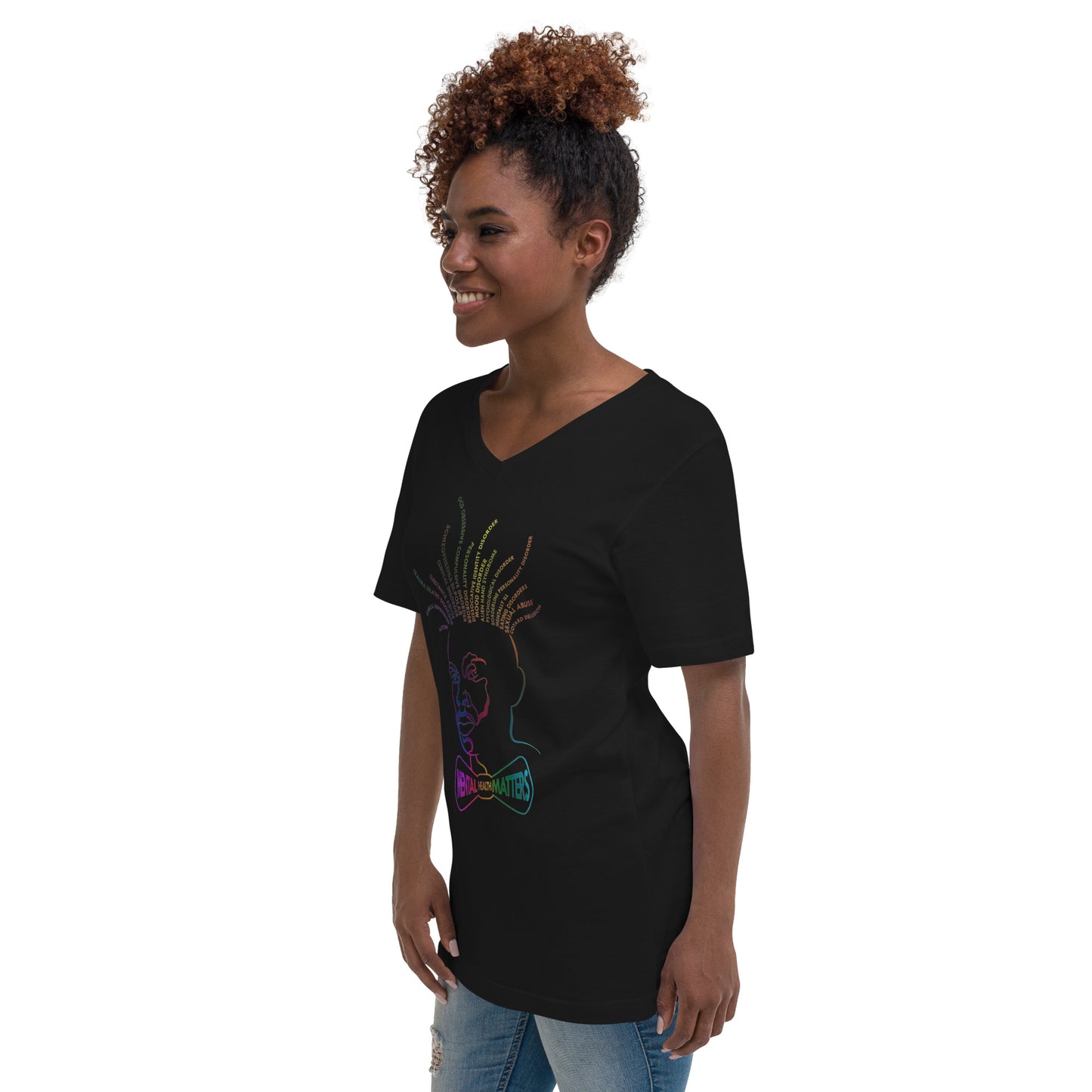 Mental Locs Short Sleeve Black V-Neck T-Shirt w/ Multi Ombré print