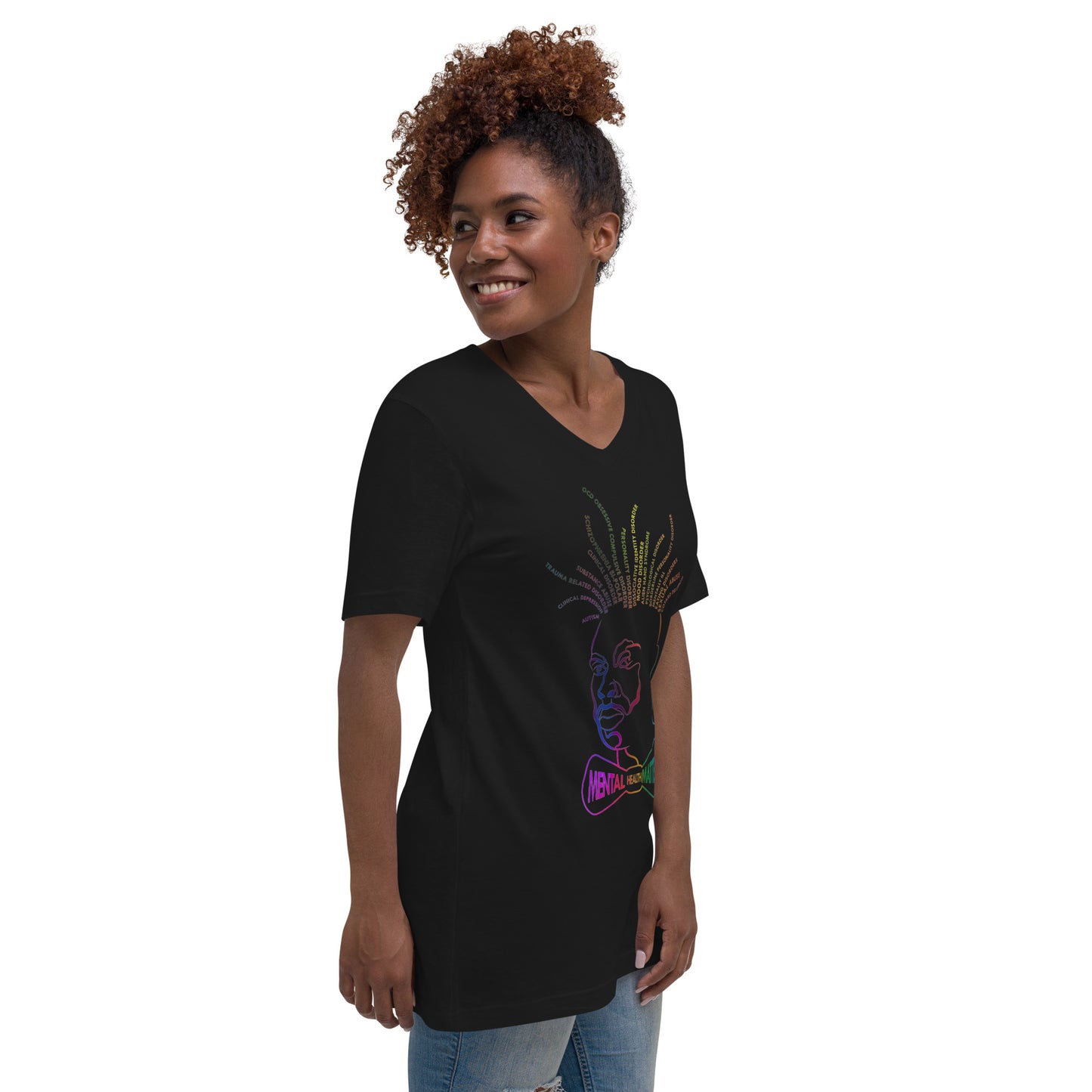 Mental Locs Short Sleeve Black V-Neck T-Shirt w/ Multi Ombré print